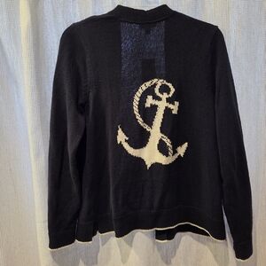 J. Jill Blue Cardigan with White Anchor Design. NWT Small